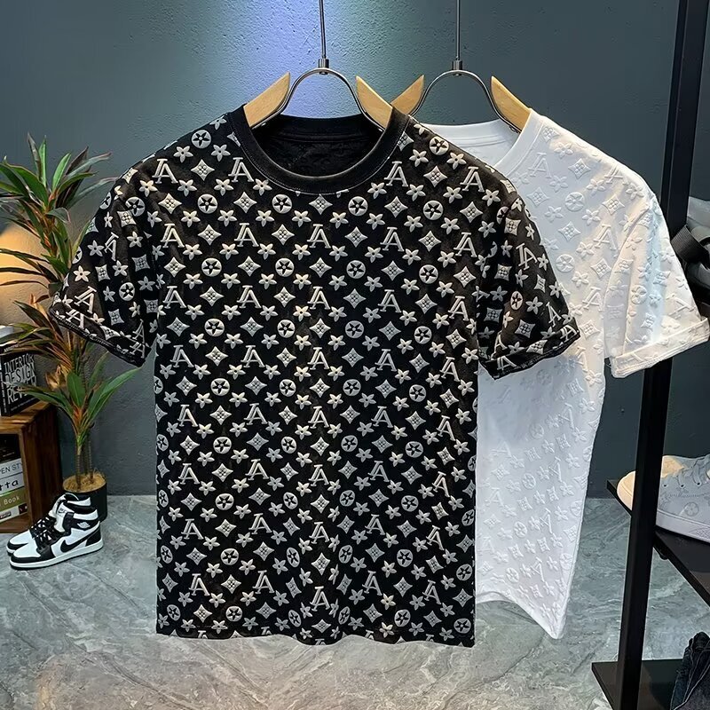 Summer Men's New Trendy Round Neck Pullover Designer T-shirt Short Sleeve T-shirt Korean Style Brand Polo Print Loose Casual Half Sleeve Tee