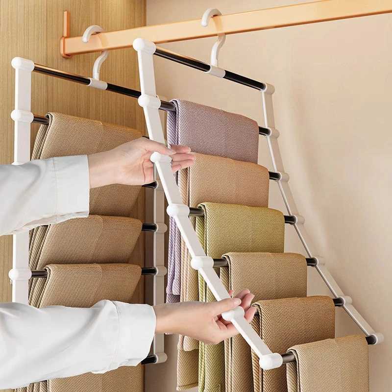 Stainless Steel Pants Hanger Magic Foldable Trouser Rack Ladder Hanger For Saving Wardrobe Space Closet Organizer C251117