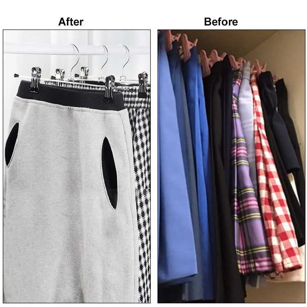 Pants Hangers with Clips Heavy Duty 10 Pack Adjustable Metal Pants Hanger Skirt Hangers with Clips Space Saving Hangers C251117