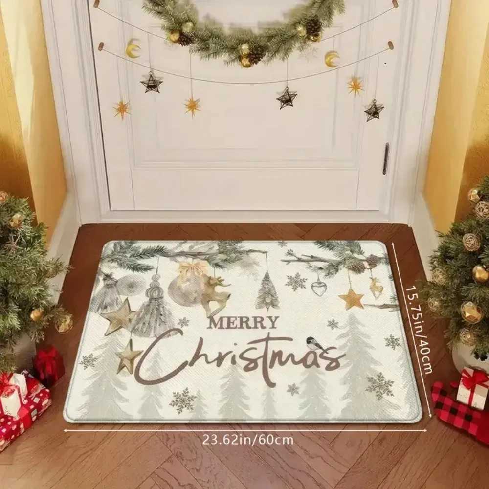 1pc Cream Christmas Reindeer and Snowflake Door Mat for Indoor Entrance Non-slip Soft Bathroom Mat Kitchen Home Decor MatM251117