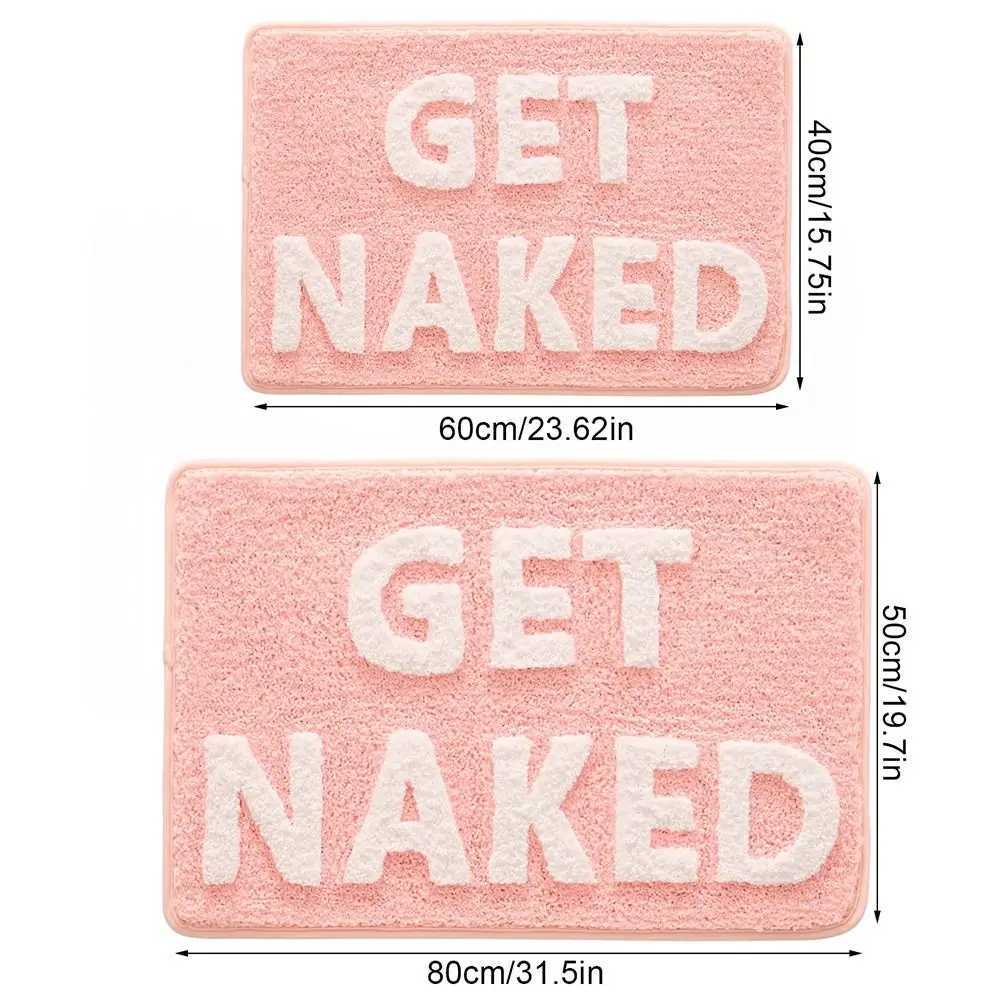 Pink and White Bath Mat Cute Non Slip Get Naked Bathroom Rugs Machine Washable Super Absorbent Floor Carpet Tub Shower BedroomM251117