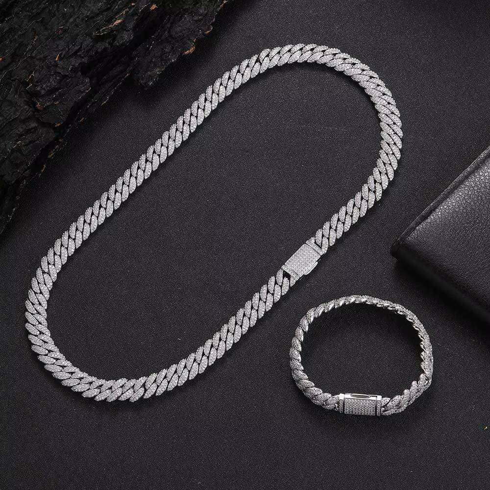 Moissanite 10mm Cuban Link Chain Bracelet Hip Hop Jewelry 18K Gold Plated Brass Two Row Zircon Crystal Iced Cuban Bracelet