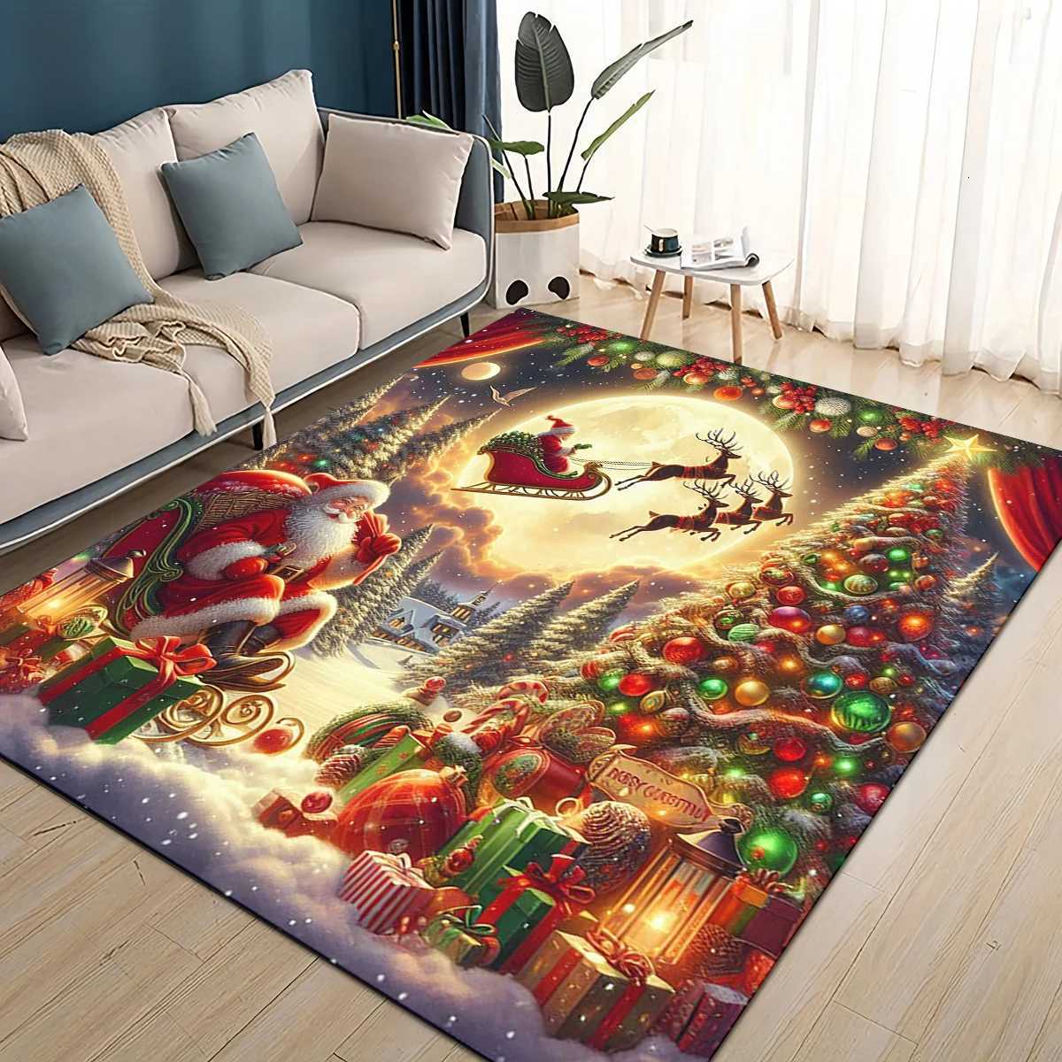 Merry Christmas Cartoon Santa Claus Snowman New Year Gift Carpet Rug for Living Room Bedroom Home Sofa DecorationNon-slip MatM251117