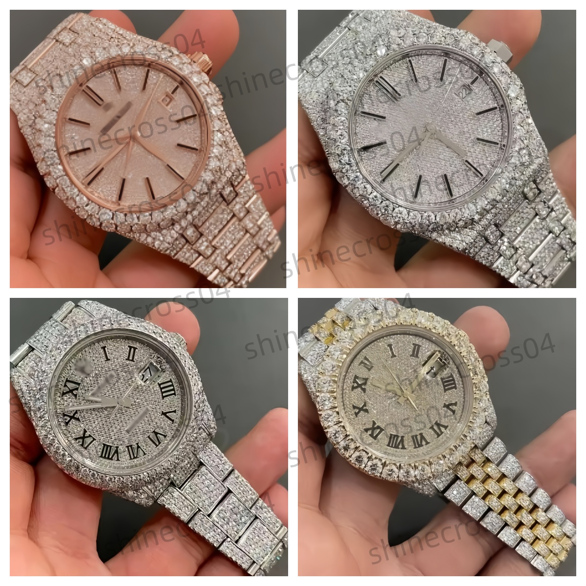 Neutral Moissanite hollowed out VVS level watch with hollowed out circular and square dials, luxury custom stainless steel watch 33e