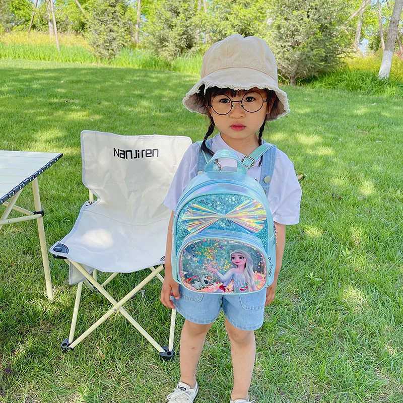 Disney Disney Frozen Backpack Glitter Frozen Elsa Anna Princess Childrens Backpack Fashion Girl Kavay PU Leather Travel Backpack GiftXJ250417