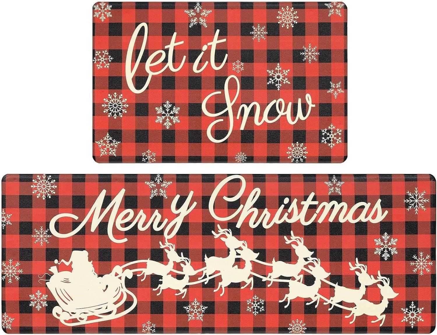 VIKAMA2PCS Christmas Kitchen Mat Crystal Velvet Long Strip Foot Mat Resistant To Dirt And Wear Festive Decor Mat Home DecorM251117