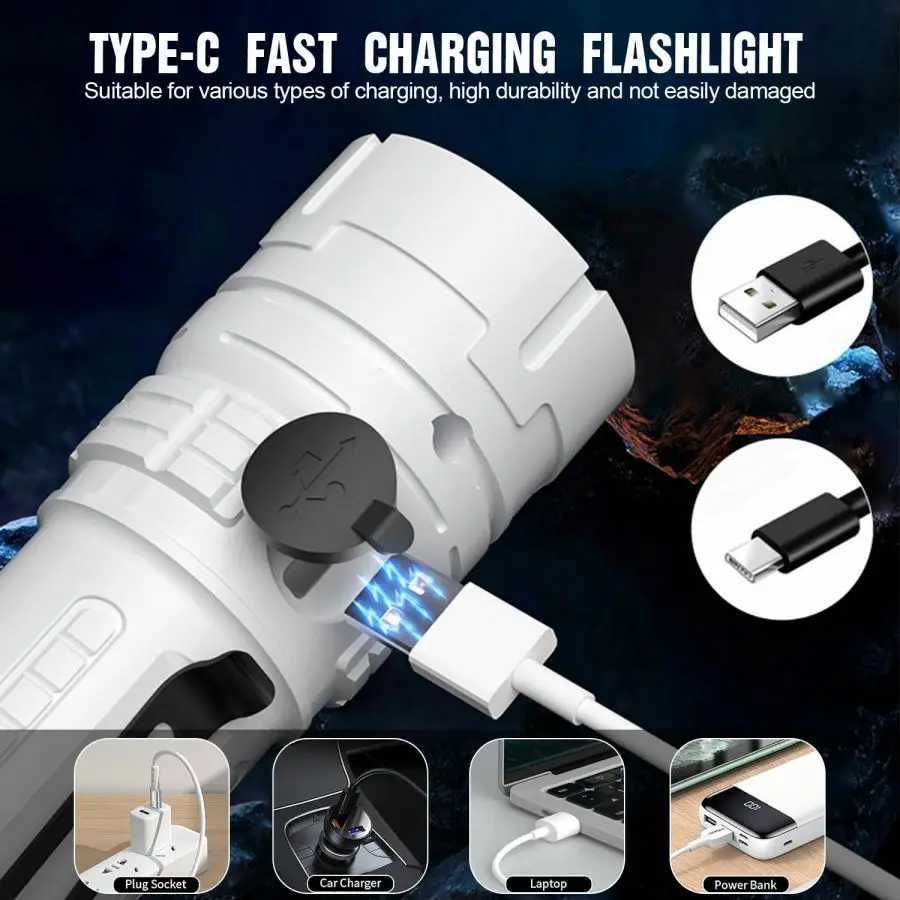 Super Bright LED Flashlight Multi-Functional USB Rechargeable Flashlights Pocket Emergency Light Torch for Camping Hiking M251117