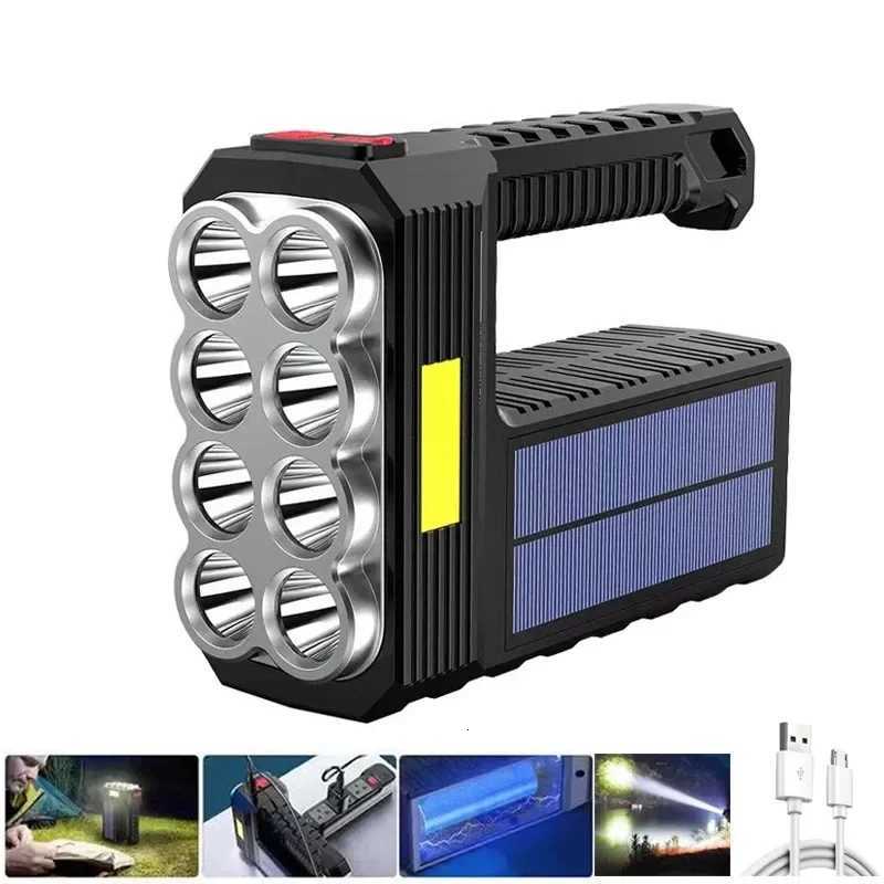 Outdoor Camping Searchlight 8LED Bulbs Solar Charging Handheld Flashlight USB Charge Portable Lamp 4 Bright Lighting Modes M251117