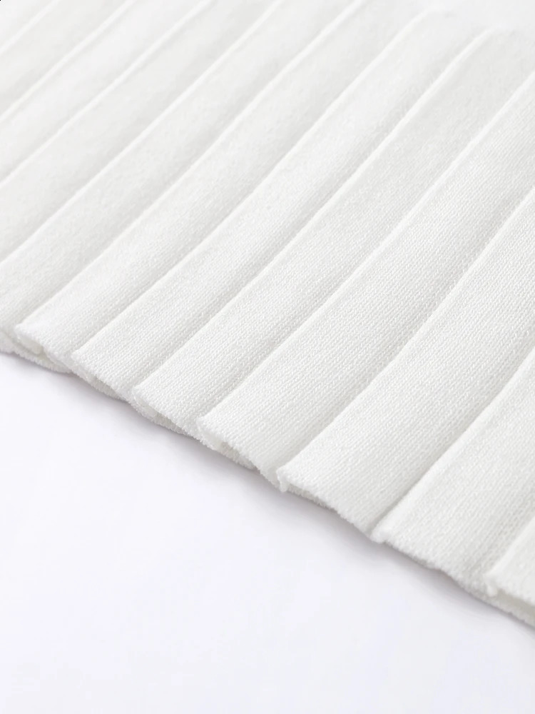 2025 Womens White Knitted Stretch Denim Dress Sleeveless Ruffled Hem Pleated Summer Tight Beach Party Casual Elegant Dress250414
