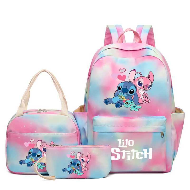 Disney 3 pieces/set of Disney Lilo stitched student boy and girl backpacks colorful backpacks with lunch bags childrens cartoon school backpacksXJ2504