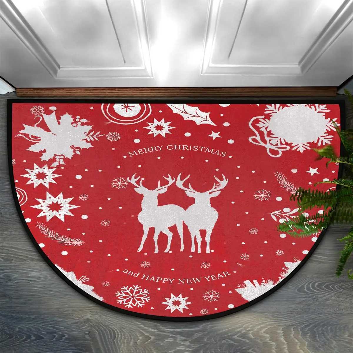 VIKAMA Christmas Old Man Red Half Round Door Mat Non Slip Washable Semi Circle Area Rug Absorbent Soft Half Moon Rug Home DecorM251117