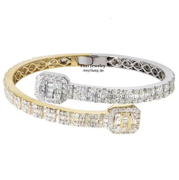 Hip Hop Men Jewelry Iced Out Baguette Moissanite Bangle Bracelet 925 Sterling Silver Rose Gold Wrap Statement Stackable Bangle
