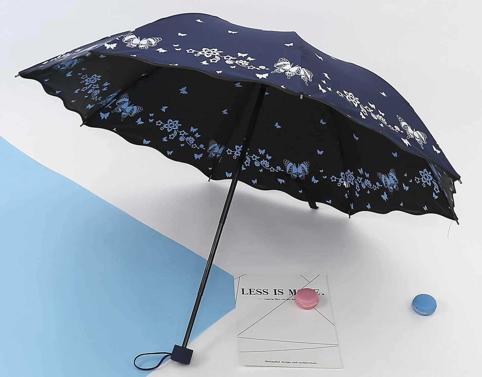 Stylish Butterfly Print Foldable Umbrella Inside and Outside Design Ladies Rain and Sun Protection Perfect Gift C251117