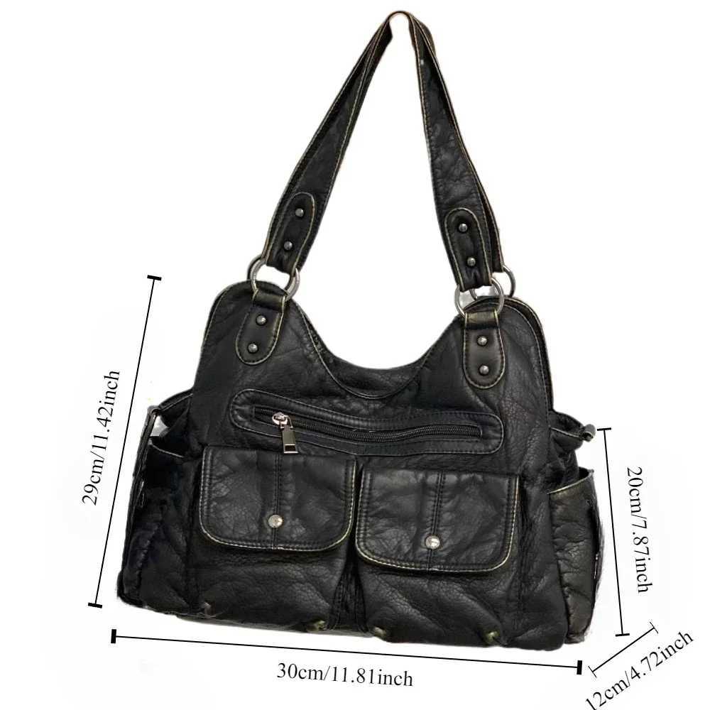 Ladies Fashionable Retro Multi Pocket Tote Bag Y2K Punk Motorcycle Bag Single Shoulder Crossbody BagW251115