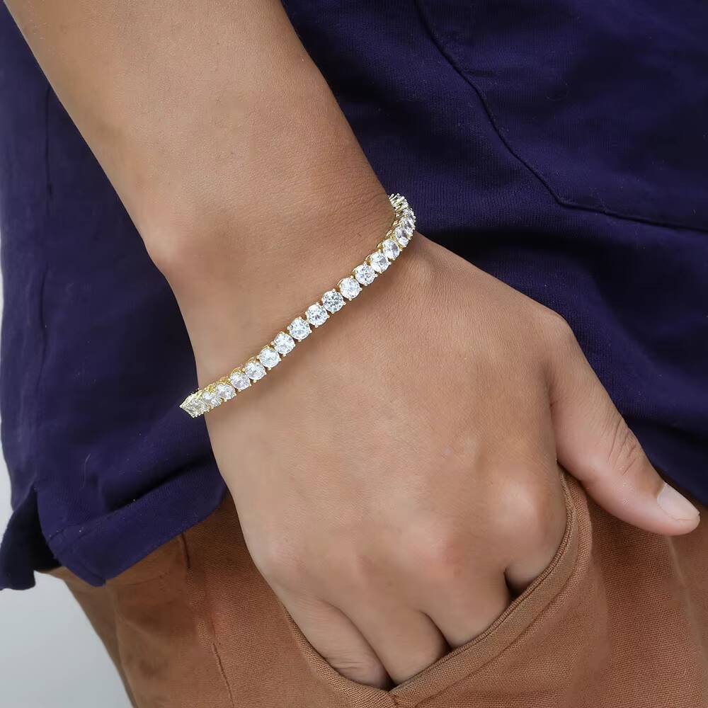 Moissanite Hip Hop Fine Jewelry Snap Clasp Mens Tennis Bracelet Iced Out Diamond Bracelets with Cubic Zirconia