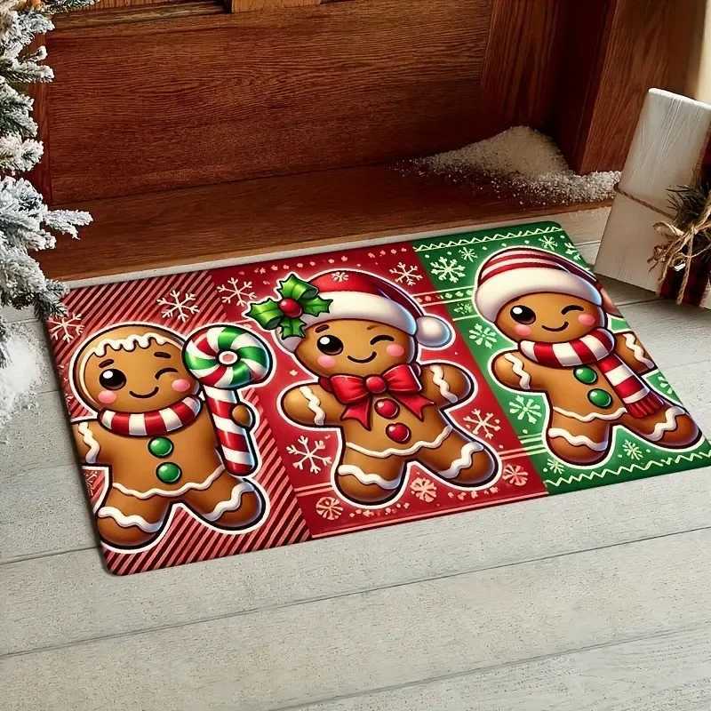 VIKAMA Christmas Gingerbread Doormat Non-Slip Entrance Doormat Carpet Living Room Sofa Carpet Bathroom Floor Carpet Home DecoratM251117