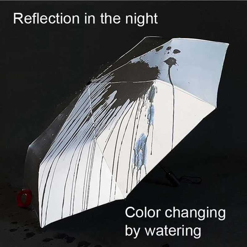 Iridescent Night reflective color change by watering safety automatic EVA folding dazzling future warrior changing umbrella C251117