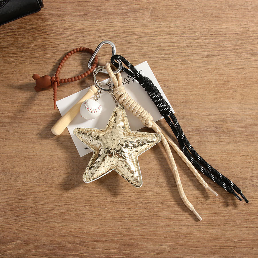 designer bag charm versatile fashion pu big star baseball braided rope fashion style bag pendant lanyard creative phone charm