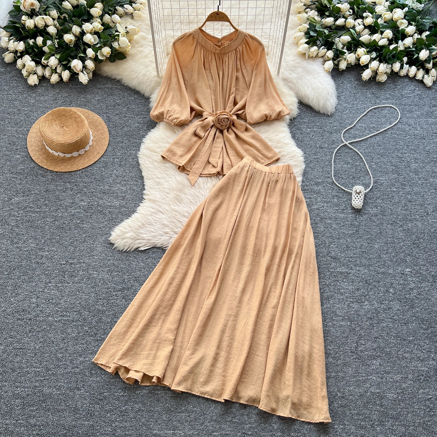 Two piece threedimensional Lant sleeping gown for women fashionable summer tight fitting womens clothing 250414Z