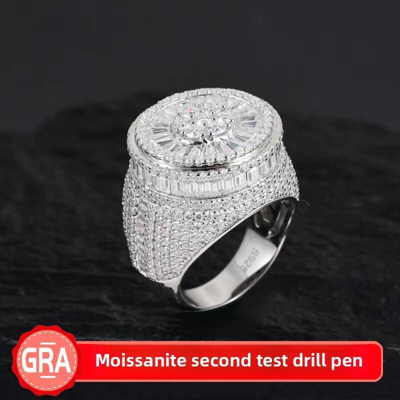 European American Classic Fashion Trendy Ring S925 Silver Inlaid D Color Moissanite Cross-Border Hip-Hop for Men Women Stock