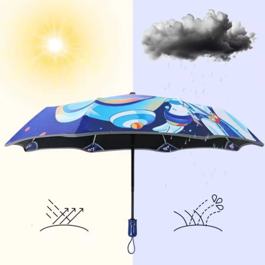 1PC Manual Cartoon Umbrella Dinosaur Astronaut Lovely Umbrella Windproof Folding Shade Umbrella With Reflective Stripe C251117