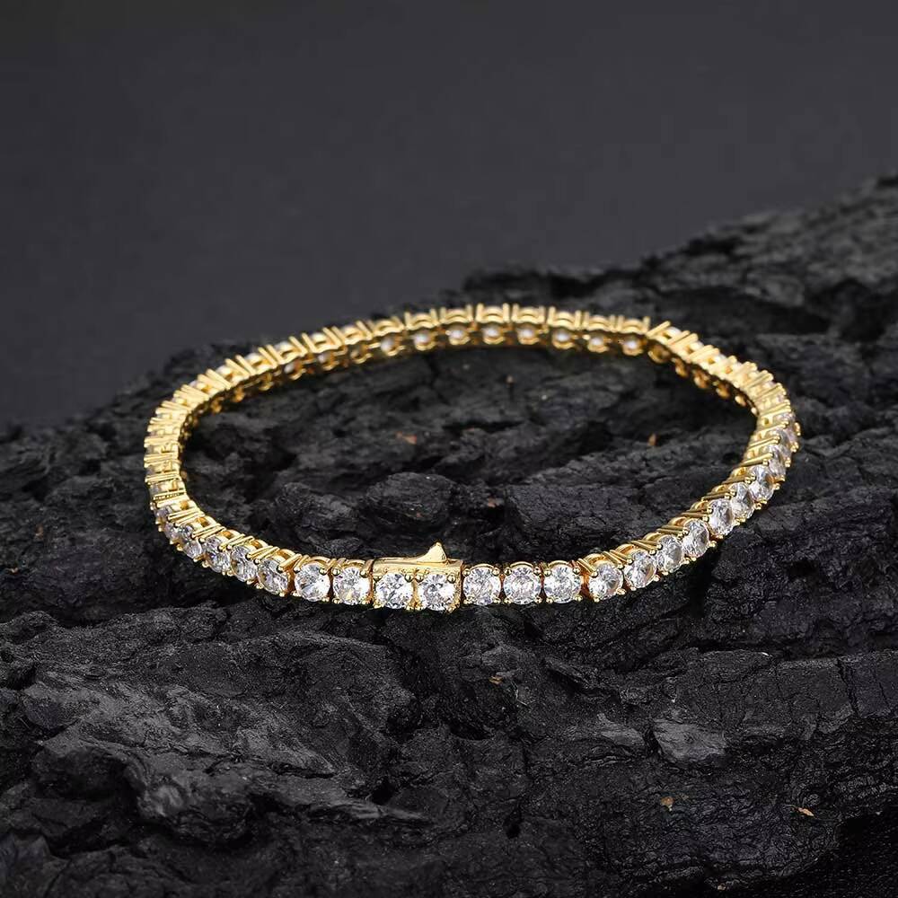 Moissanite Lab Grown Diamond Tennis Chain 18k Gold Plated Cz Diamond Bracelet Tennis Chain Hip Hop Jewelry