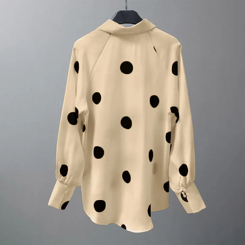 Fashion Polka Dot Shirt Women Elegant Long Sleeve Printed Blouse Vintage High Low Chemise Female Beach Lapel Button Blusas 250417