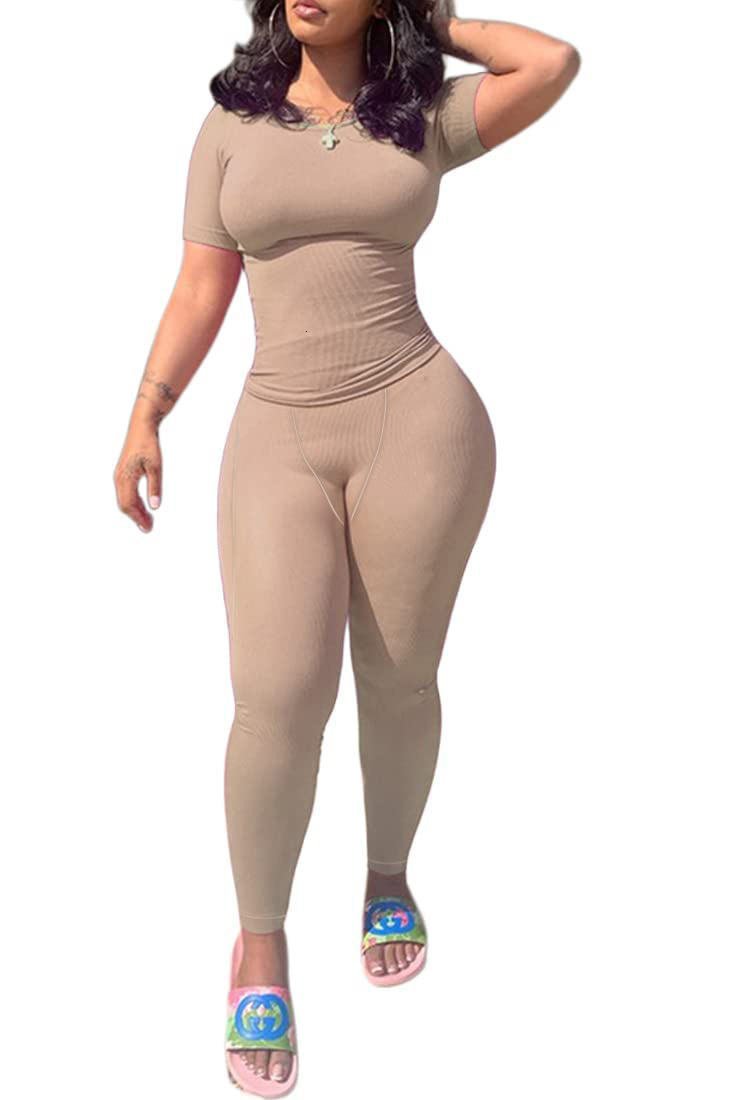New Sport Womens Tracksuit Sexy Tight Two Piece Set Casual Workout Yoga Sets Short Sleeve Zipper Neck Top Blouse And Shorts Leisure Track Suit Outfits