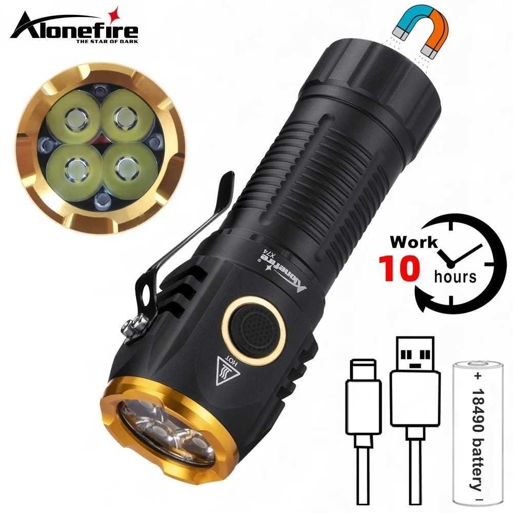 4x Led High Bright Small Flashlight USB Rechargeable Portable Tail Magnet Torch Outdoor Hiking Camping Home Work Car Repai light M251117