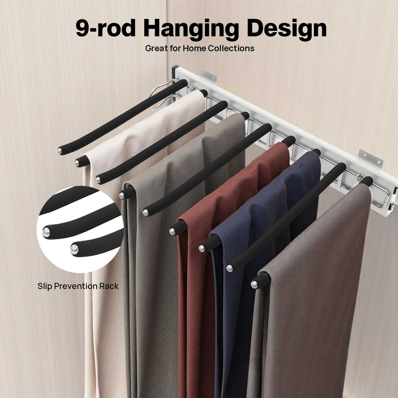 9 Arms Pull Out Trousers Rack Wardrobe Pants Organizer Retractable Closet Pants Hanger Right Left Side Mount C251117