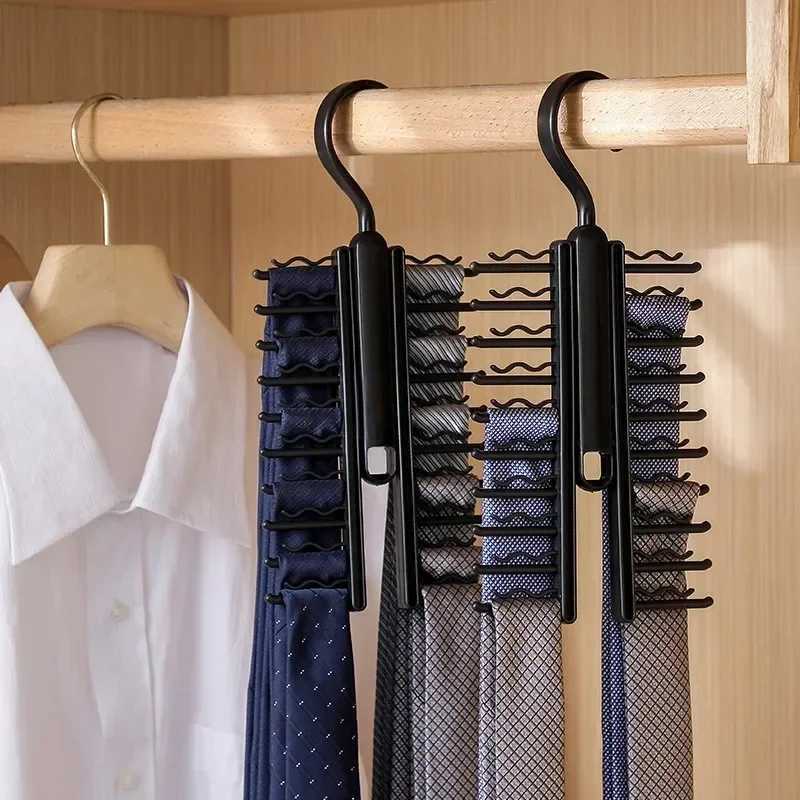 Tie Hanger Rotatable Necktie Storage Rack Wardrobe Organizer 20 Rows Large Capacity Belt Tie Closet Skidproof Tie Clamp C251117