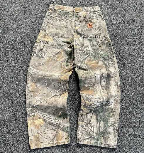 Carhart Summer washed camouflage pants, branch American distressed wide-leg loose straight-leg denim pants Q250722