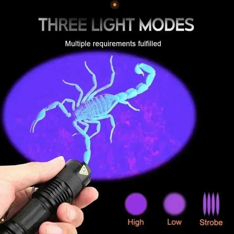 LED UV Flashlight Battery Powered Zoomable Ultraviolet Torch Ultra Violet Flashlights Pet Urine Stain Fluorescent Agent Detector M251117