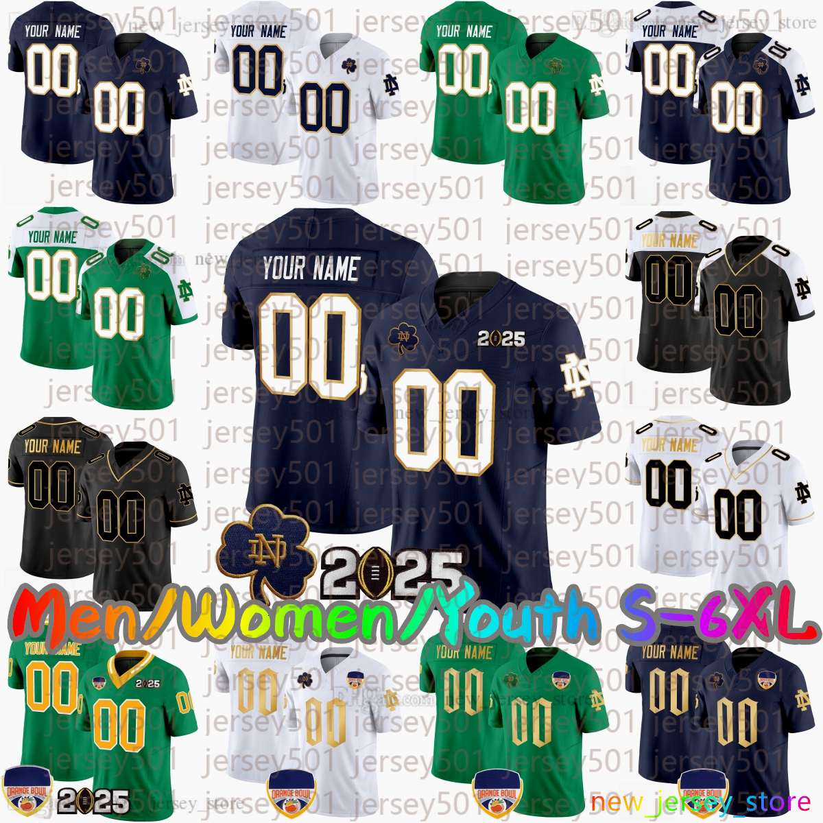2025 Custom S6XL Notre Dame Fighting Irish New Football Jersey 4 Jeremiyah Love 13 Riley Leonard CJ Carr 3 Joe Montana 5 Beaux Collins Eli Raridon Sti