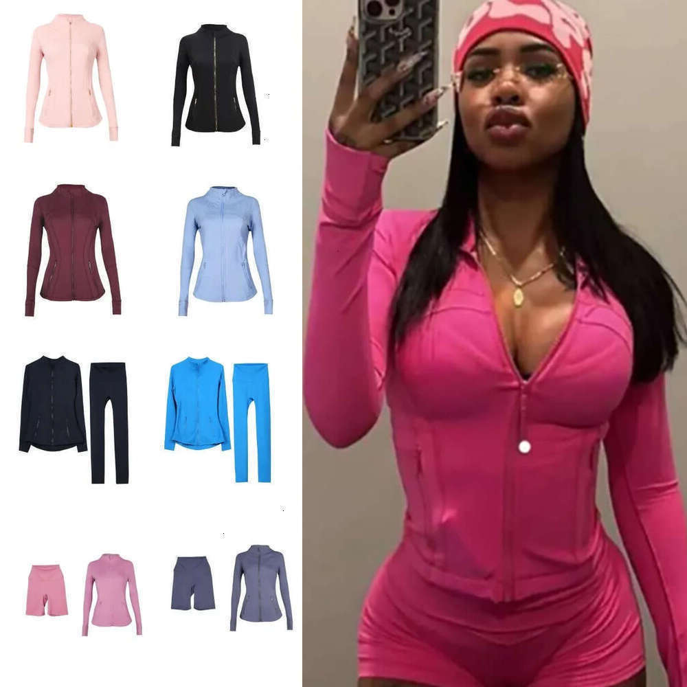 Must buy quality Gold Zip luluity lemonics pants Jacket Sets Cropped Full Length Leggings Workout short pants Set luluity lemonics jacket set jacket