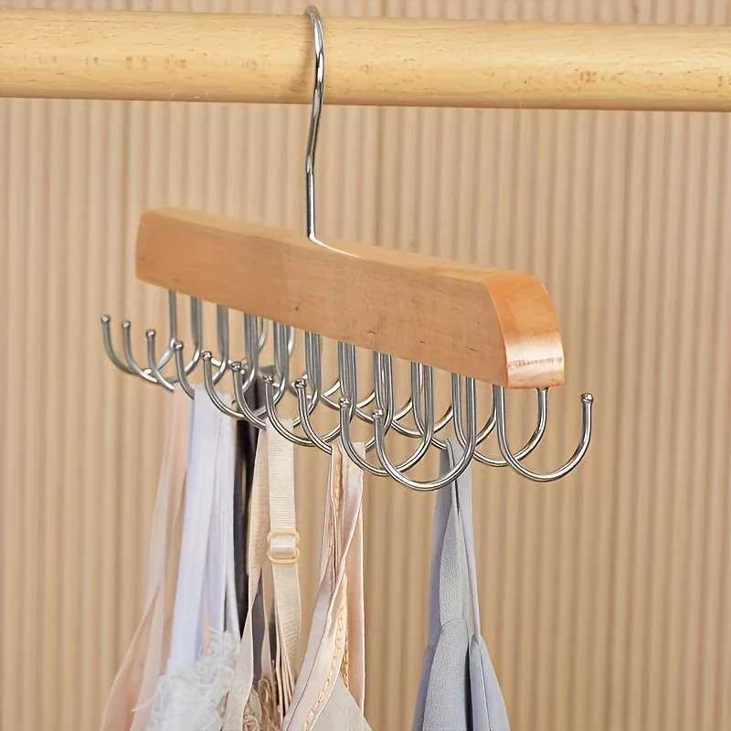 Storage Rack Holder Wooden Clothes Hanger with 20 Rotating Closet Organizer Space-Saving Hanger for Tank Tops Underwear C251117
