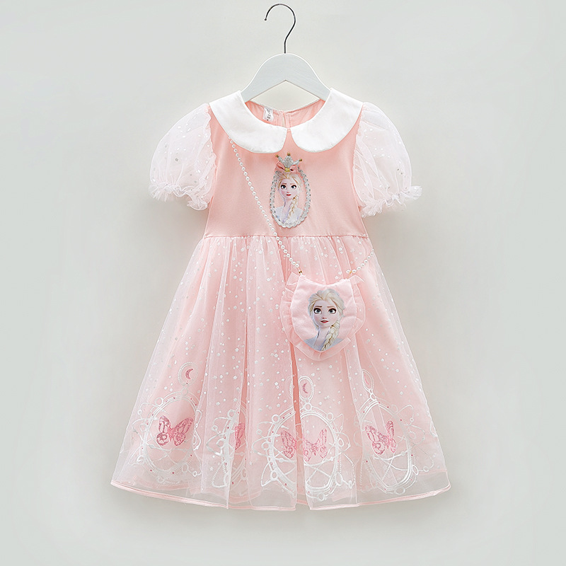 DISNEY Girl short-sleeved baby kids designer clothes Elsa princess designer clothes toddler dress mesh dress baby short-sleeved dress summer dress.