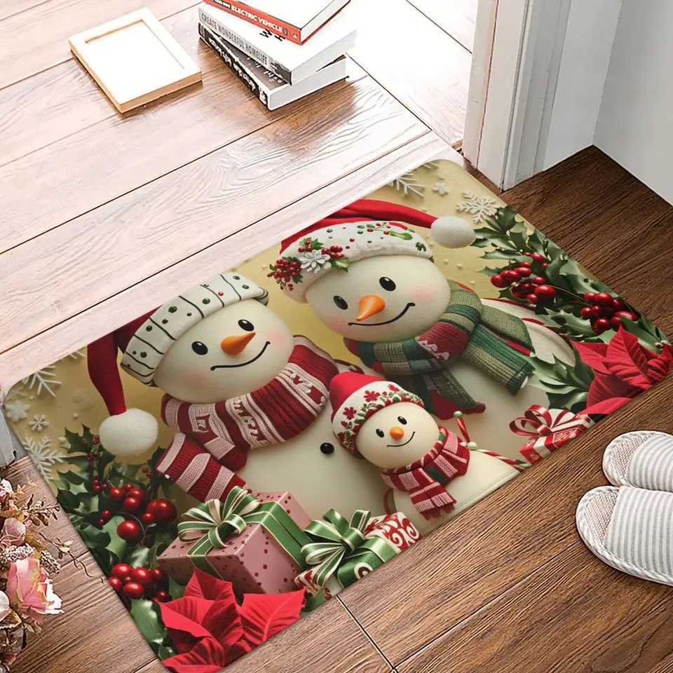 Winter Snowman Christmas Print Floor Door Kitchen Bathroom Mats Anti-Slip Outdoor Doormat Garden Entrance Carpet RugM251117