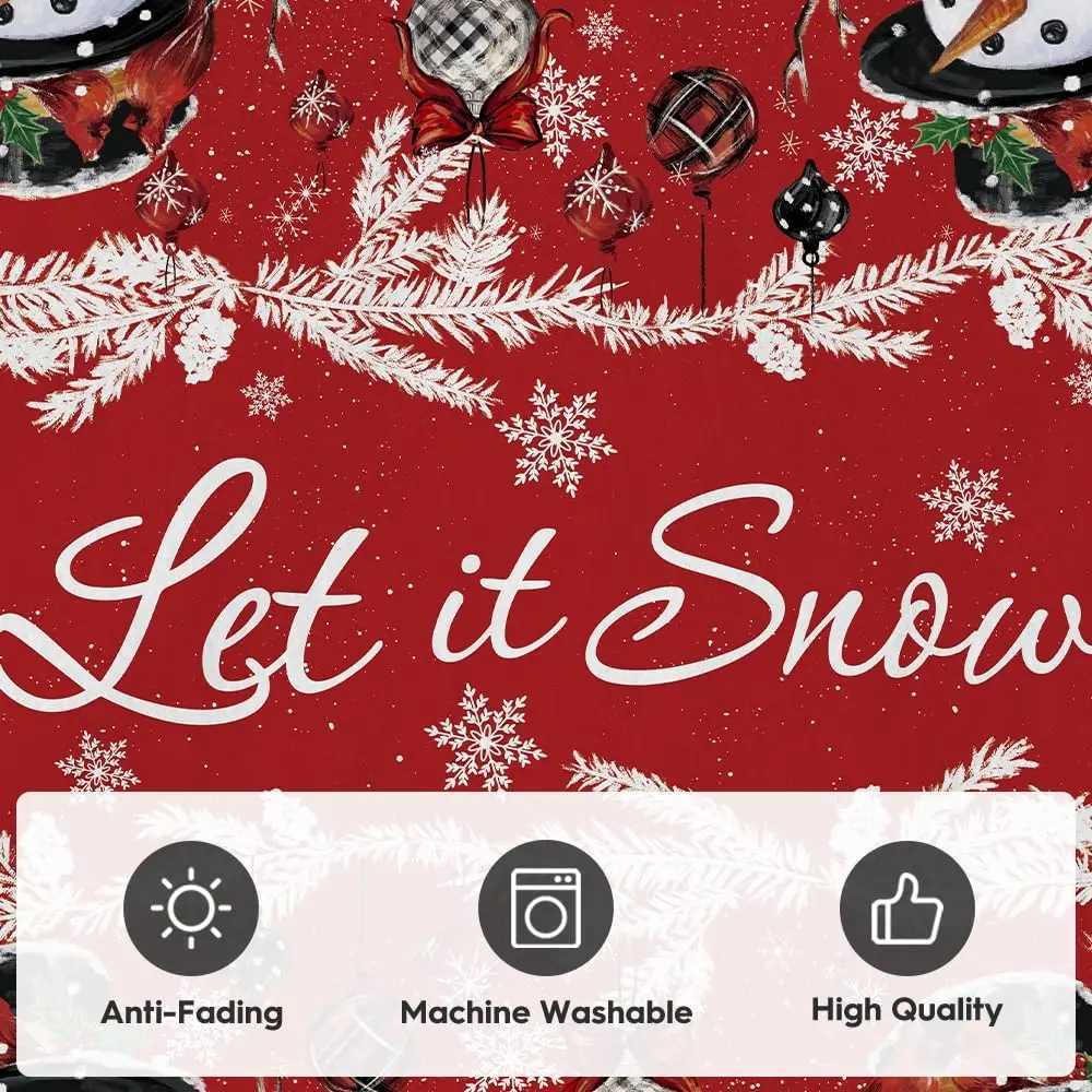 Red Snowman Let It Snow Ball Christmas Area RugXmas Winter Home Decor Low-Profile Washable Area Rugs for Entryway BedroomM251117