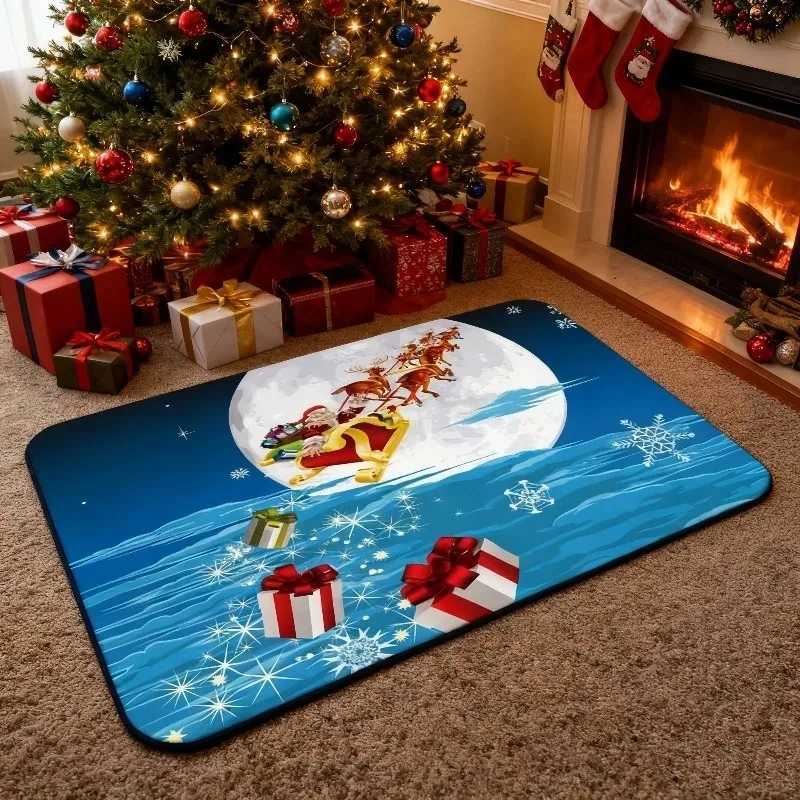 Christmas Entrance Door Mat Crystal Velvet Non-Slip Absorbent Floor Mat for Front Door Bathroom Home Decor Welcome Mat for XmasM251117