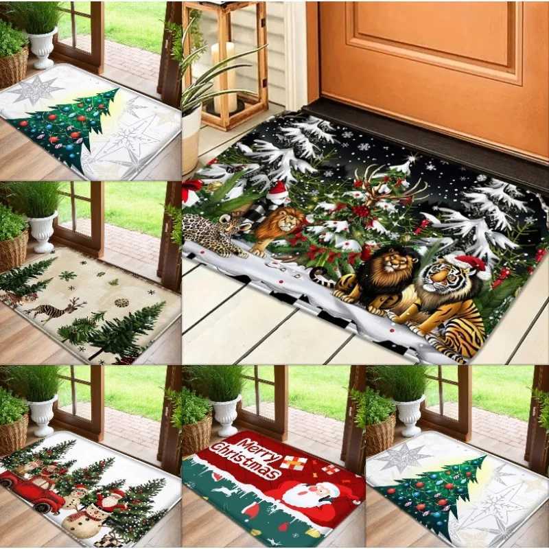 Christmas Lion and Tiger Print Decoration Flannel Door Mat Absorbent Foot Mat Small Floor Mat Machine Washable Carpet DecorationM251117