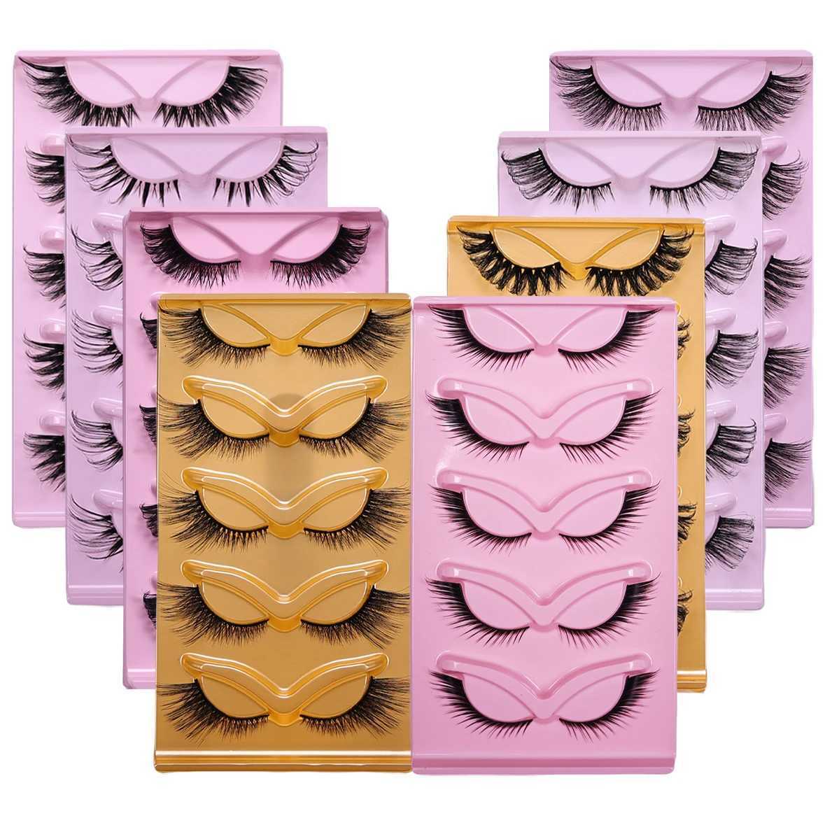 5 Pairs Cat Eye False Eyelashes Eye End Lengthening Long Curling Thick Fluffy All-match Comfortable Fake False EyelashesT251117