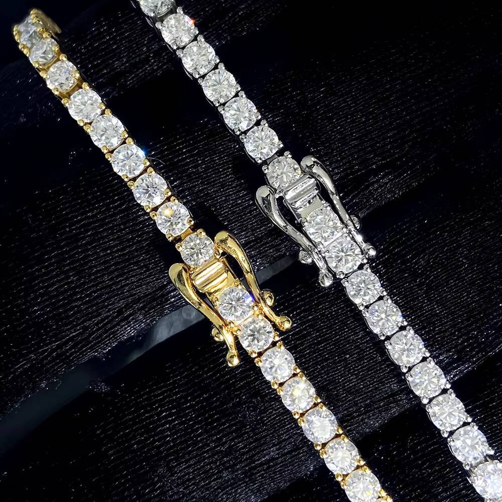 In Stock Pass Diamond Tester 3MM 925 Silver 18K Gold Plated Moissanite Hip Hop Iced Out Jewelry Tennis Bracelet Fast Shipping