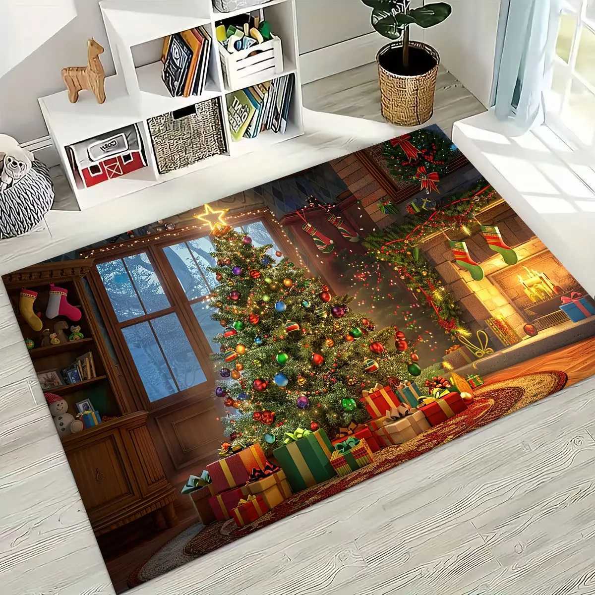 Happy New Year Merry Christmas Tree Santa Claus Cartoon Gift Carpet Rug for Bedroom Living Room Sofa Home Doormat DecorNon-slipM251117