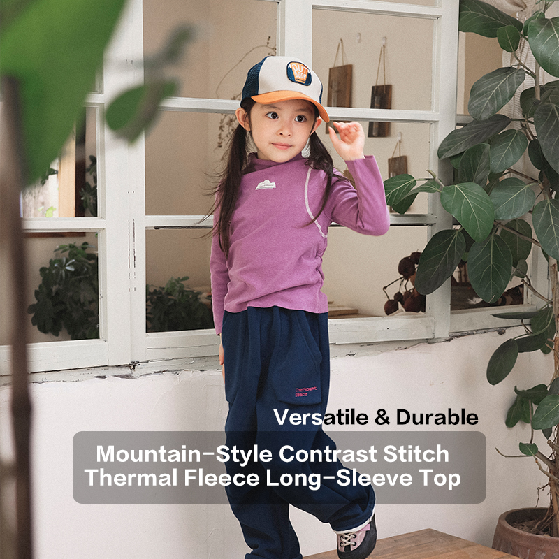 Mountain-Style Contrast Stitch Thermal Fleece Mock Neck Long-Sleeve Top, Wear-Resistant Lightweight Breathable Soft Outdoor Hiking Sweatshirt 25AG1135