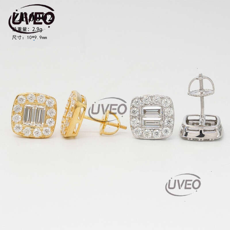 Iced Out Sterling Silver 925 VVS Jewelry Gold Earrings Moissanite Hiphop Pass Diamond Tester Round Cut Mens Fashion Women Gift