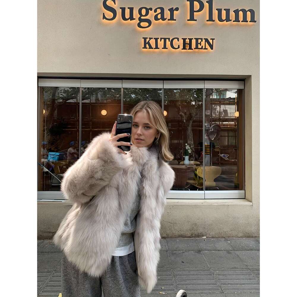 Women's Plush-Like Coat - Beige/Soft Brown Winter Jacket, Cold-Resistant Outerwear For Everyday & Formal Events, No Maintenance Required