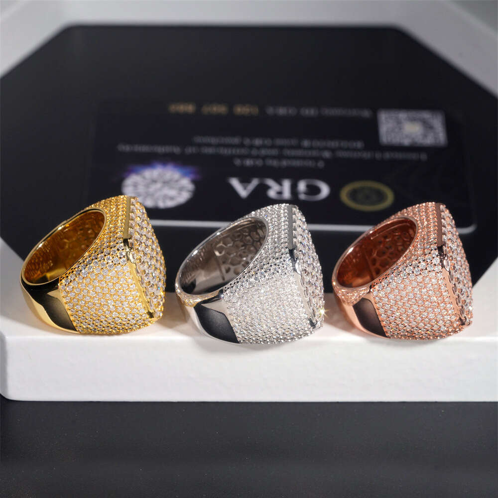 Gold Moissanite Ring Iced Out Jewelry VVS 925 Moissanite Diamond Hiphop Pass Diamond Tester Women Mens