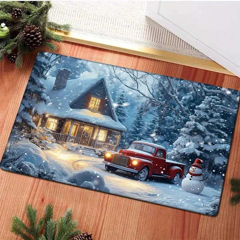 Flannel Thickness Mat - 1pc Door Mat Winter Christmas Snow Scene Non-Slip Mat Comfortable Floor Mat Merry ChristmasM251117