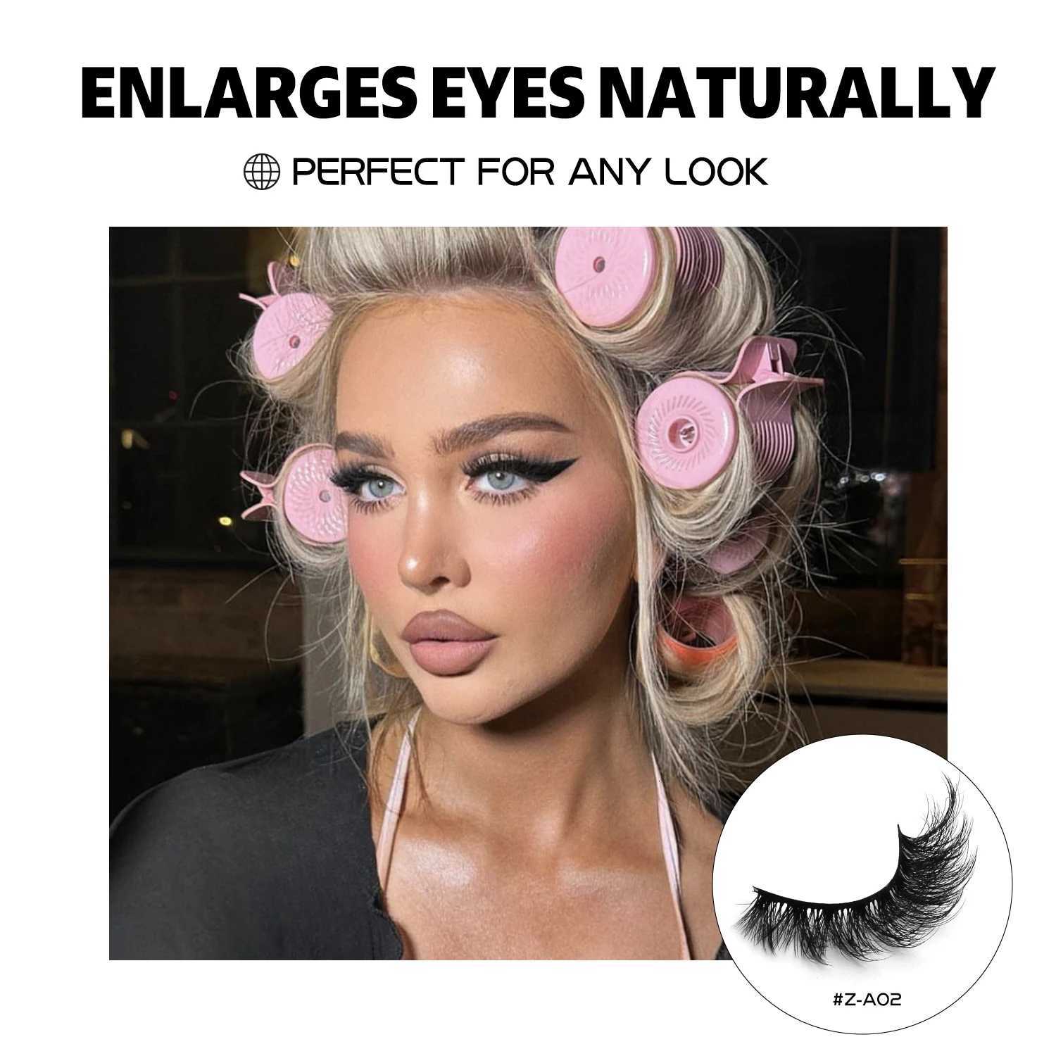 GROINNEYA 3D Mink Lashes Cat Eyelashes Fluffy Wispy Volume Lashes Natural Feathery Effect Lightweight Flexible Band Fake LashesT251117